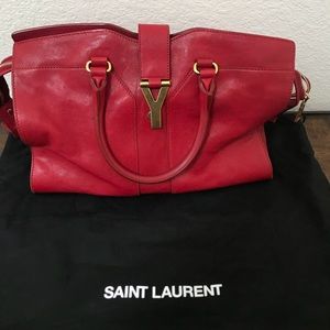 Red Leather Yves Saint Laurent Cabas Chyc Bag